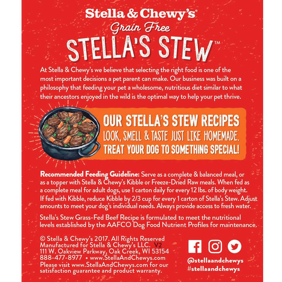 Stella &amp; Chewy&#39;s - Stella&#39;s Stew - Nourriture pour chiens sans céréales au bœuf nourri à l&#39;herbe (11oz)